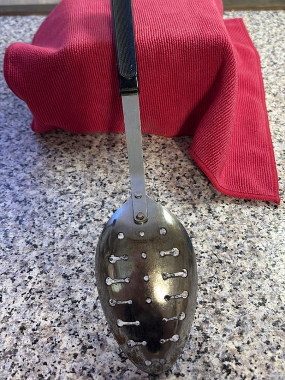 EKCO Vintage 12" Slotted Serving Spoon Stainless Steel Black Plastic Handle USA